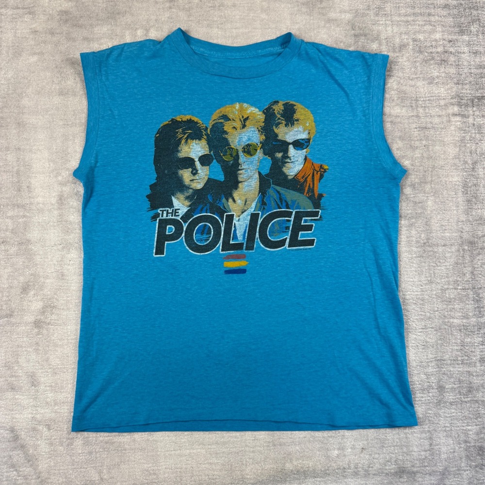 The Police Shirt Mens XL Blue Vintage 1983 Synchronicity Tour Muscle Tank Band